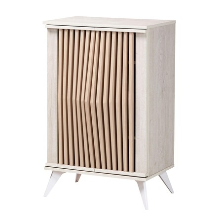 Baxton Studio Simona Mid-Century Modern Transitional Light Grey and Brown Wood 2-Door Storage Cabinet 243-13504-ZORO